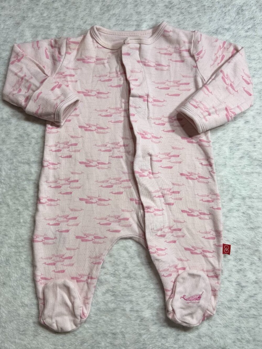 Magnetic Me Pink Narwhal Footie Sleeper 0-3M Baby Girl Organic Cotton Ocean Sea